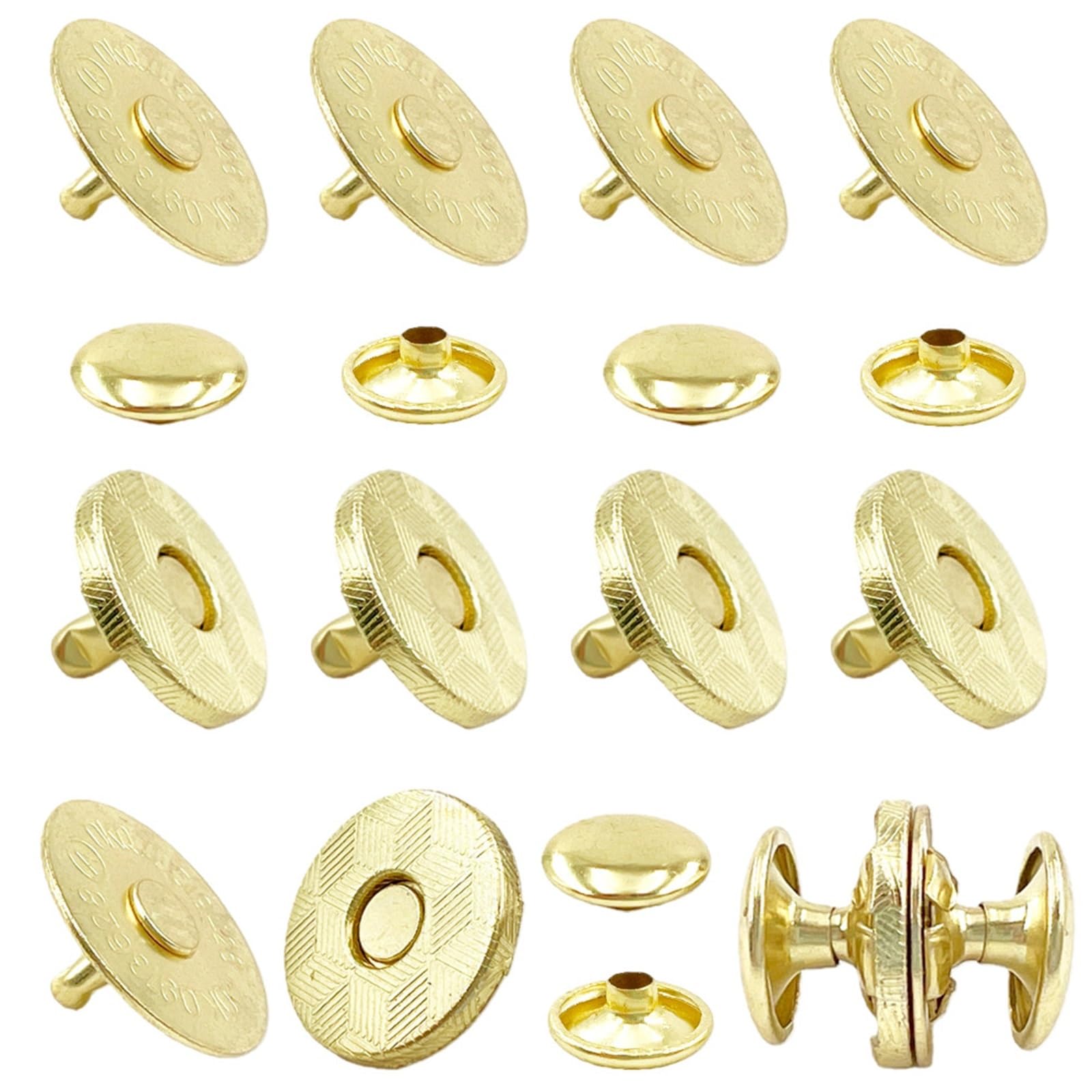 Magnetic Press Studs 10 Sets Magnetic Snaps Button,Metal Round Clasps Fabric Base Components and Cap Kit Diameter 14mm / 18mm(14mm Gold)