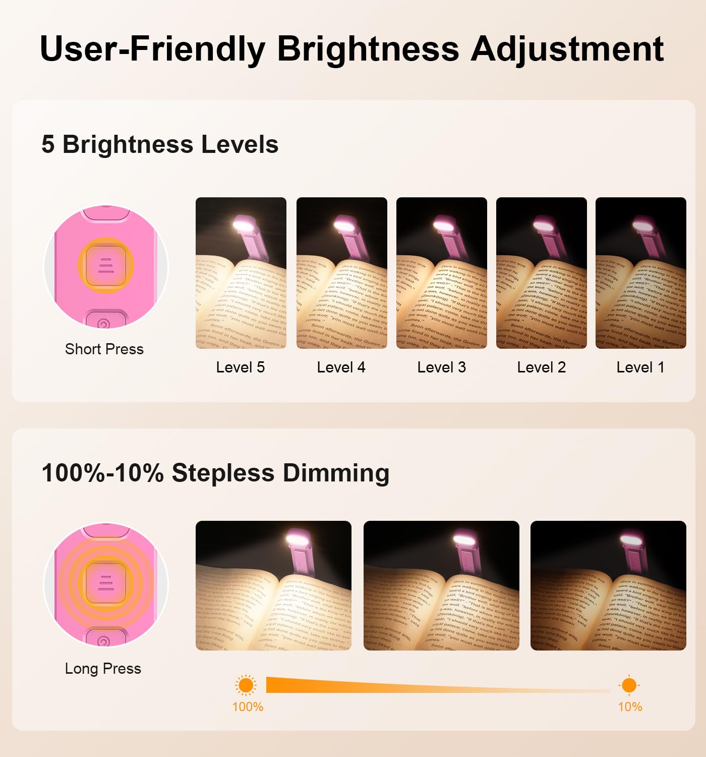 Gritin Book Light Rechargeable, Reading Light Lamp Clip on Books, Eye Caring 3 Colors, 5 Brightness & Stepless Dimming - Image 2