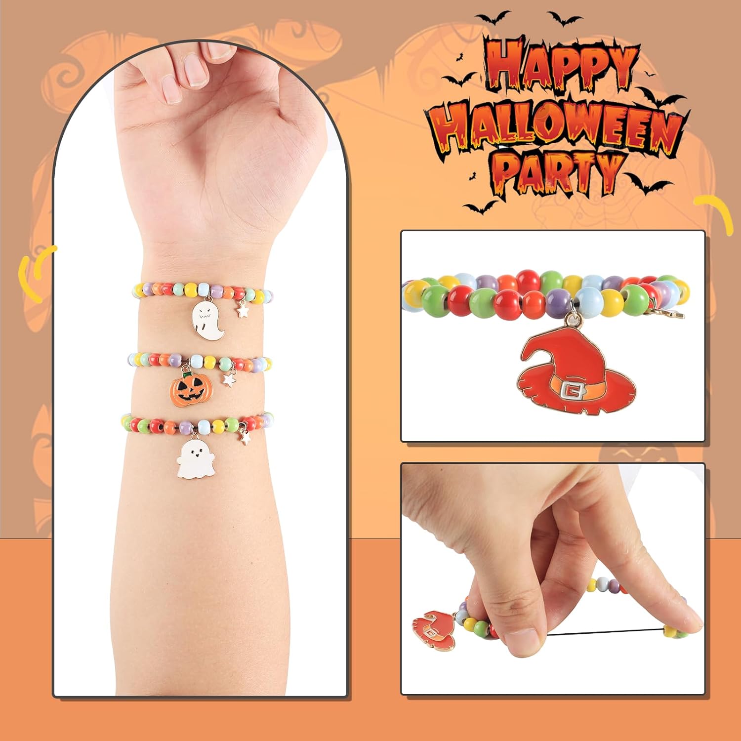 Halloween Beads Bracelets for Girls - Spooktacular Charms for Kids' Halloween Jewelry, Kids Bracelets - Image 3