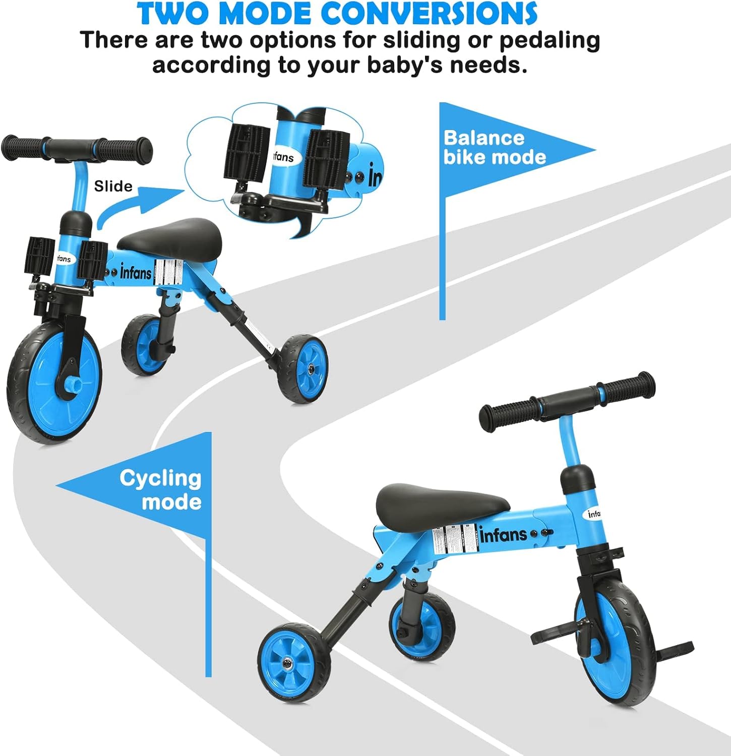 INFANS Kids Tricycles for 1-4 Years Old, 3 Wheels Kids Trike Perfect As Toddler Walking Bike Boys Girls with Detachable Pedal, Balance Training (2 in 1 Foldable, Blue) : Sports & Outdoors
