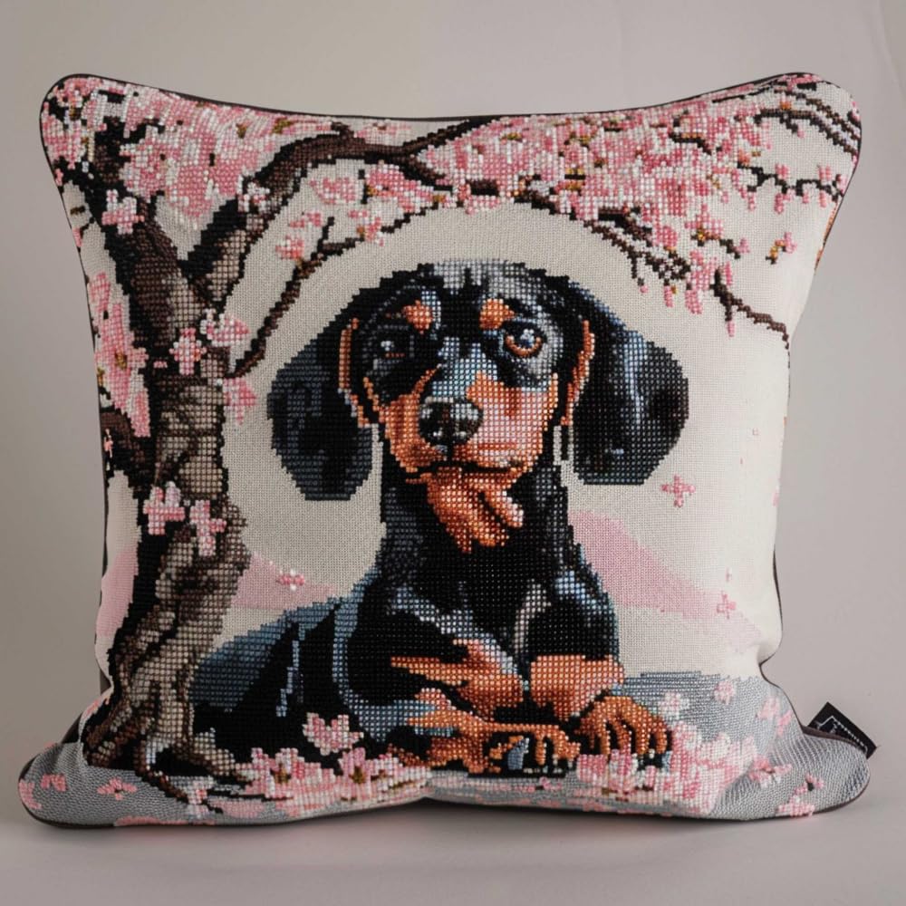 RKFLGEW Hook Latch Kit Dachshund Animal 3D Pillow Materials Package Latch Hook Embroidery Kits DIY Carpet Cushion Crocheting Pillowcase for Home 43x43cm