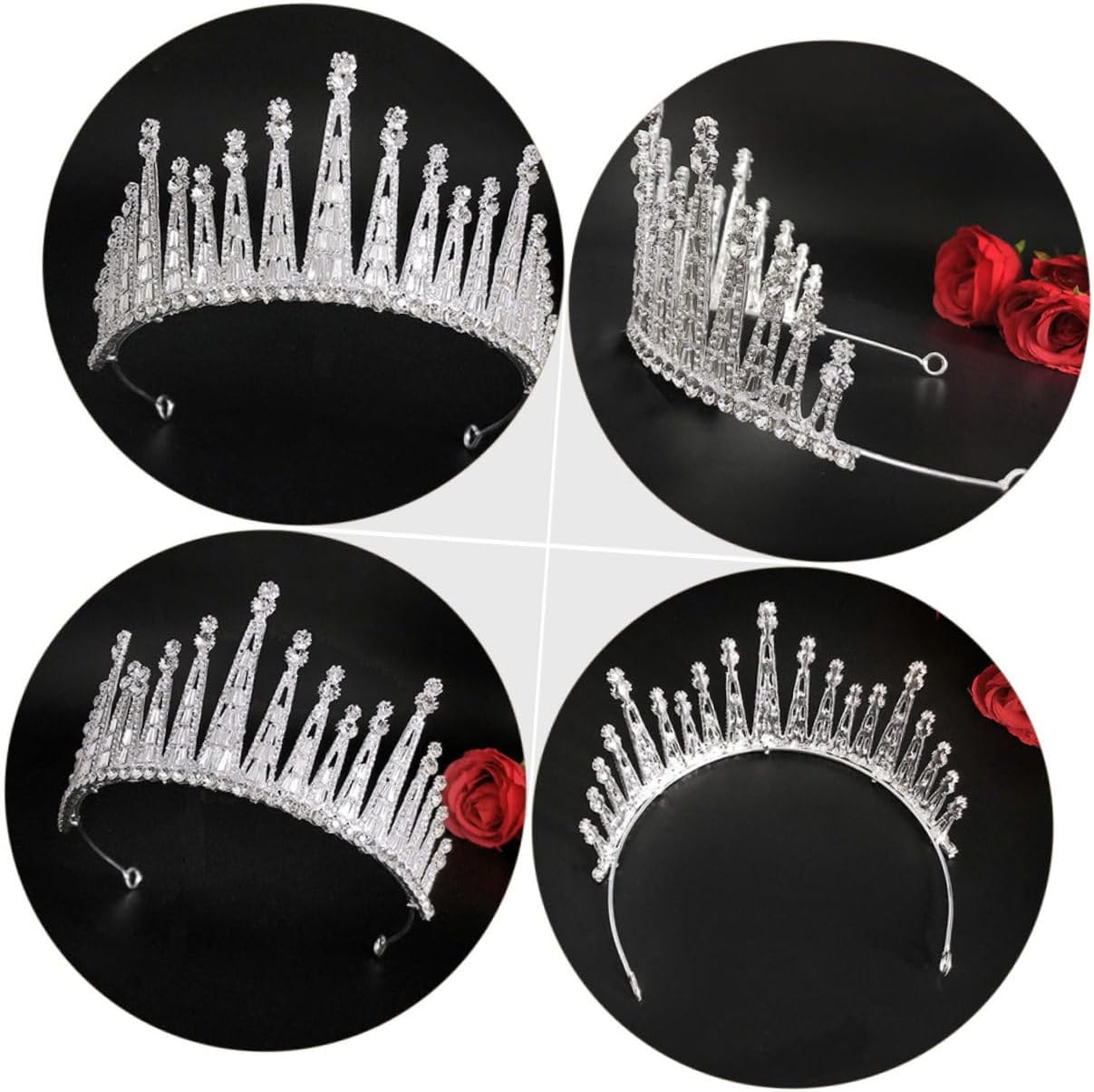 Didiseaon Baroque Rhinestone Bridal Tiara Crown Head Ornament Silver Zinc Alloy Wedding Party Hair Accessory for Brides