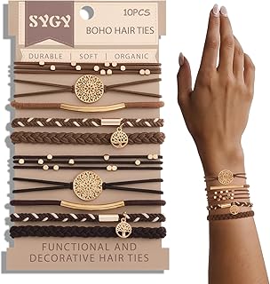 SYGY 10 PCS Boho Hair Ties, Bracelets for Thick & Thin Hair, 5 Styles No...