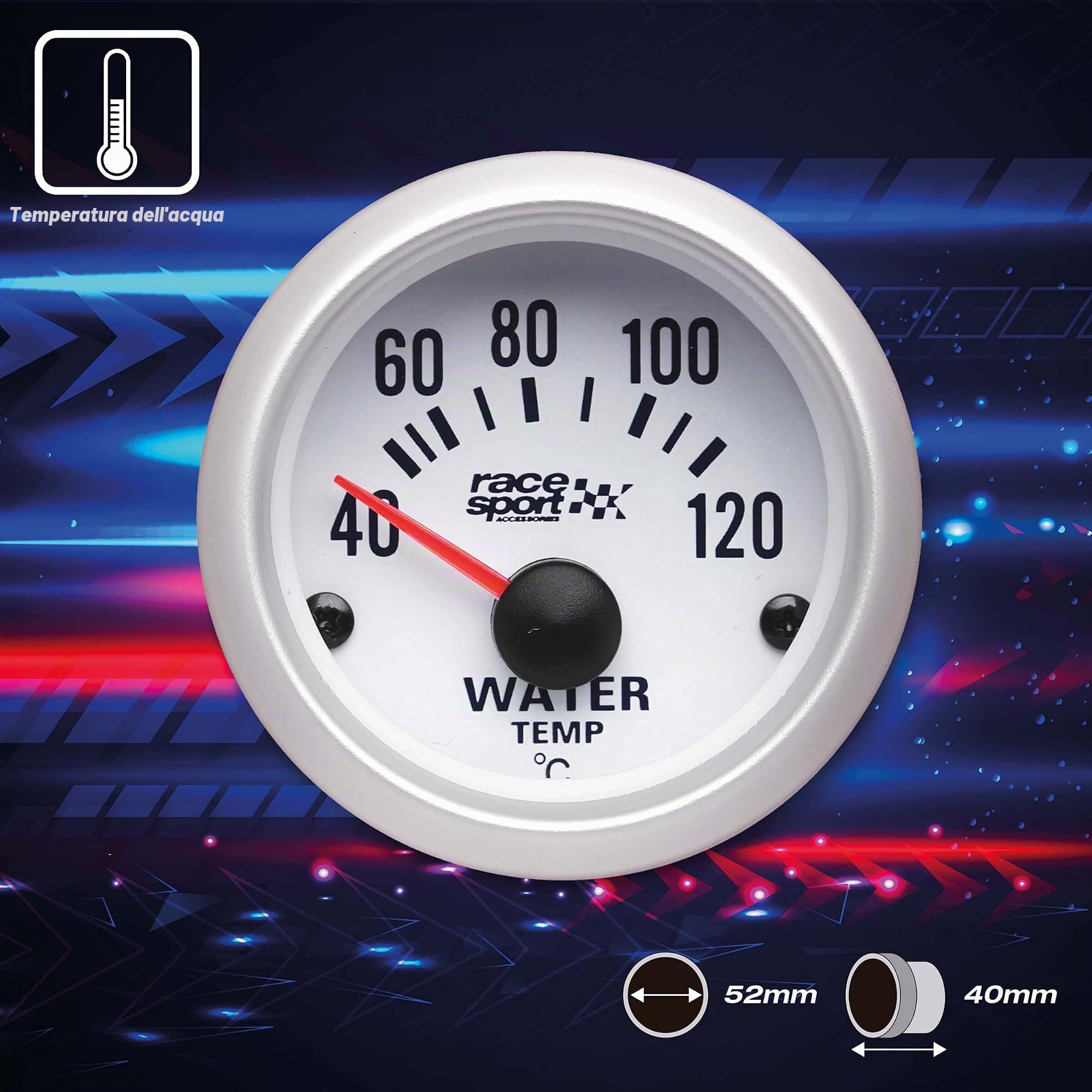 Sumex GAUG504 Race Sport-Manometro acqua temperatura, termometro, 12 V