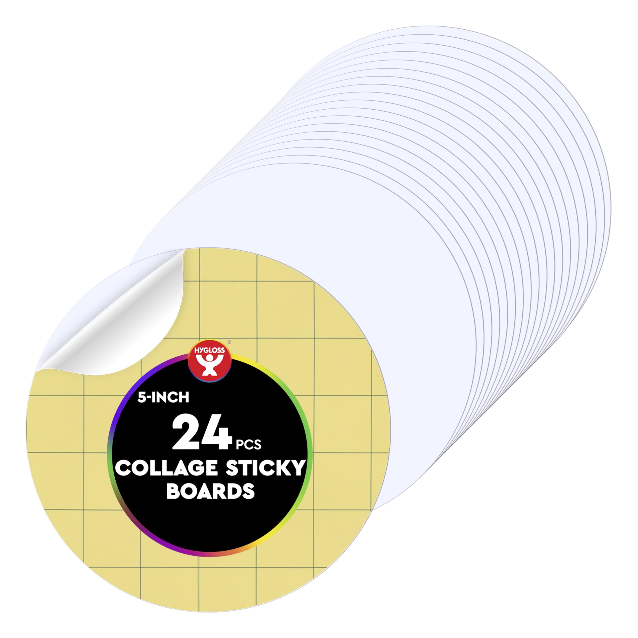 Hygloss Sticky Circle Craft Boards - 24 Pack 5-Inch Self Stick Collage Boards for Kids - Peel &amp; Stick Mounting Boards for Art Projects, School Crafts, Classrooms, and DIY Displays