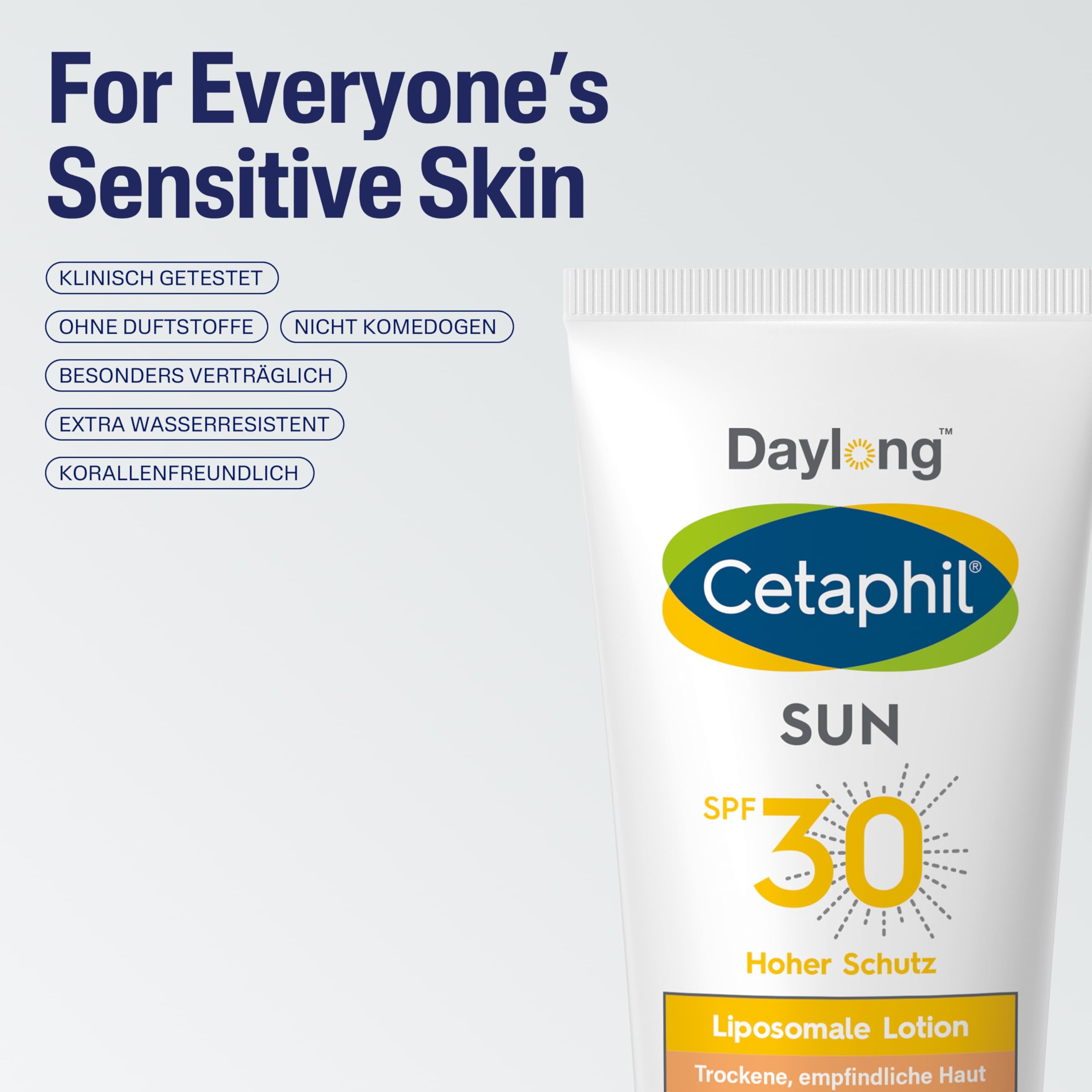 CETAPHIL SUN Liposomale Sonnenlotion SPF 50+, 200ml, Dermatologischer Sonnenschutz für trockene, empfindliche Haut, Sofortiger & hochwirksamer UVA- & UVB-Schutz, Extra wasserresistent, Ohne Duftstoffe