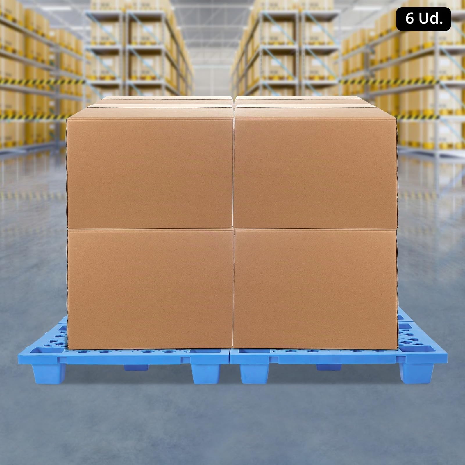 Paleta ligera, 6 paletas de plástico, universal, 60 x 40 x 10 cm, rectangular, para exteriores, cocina, balcón, trasteros, hasta 100 kg (azul)