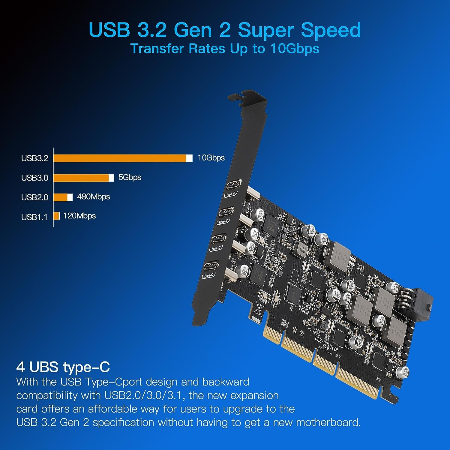 USB C PCIe Karte Wiederaufladbar, USB 3.2 Gen 2 10 Gbps 4 Type C Ports (2 * 45W+ 2 * 30W) für Windows 11/10/8/7 /Vista/XP