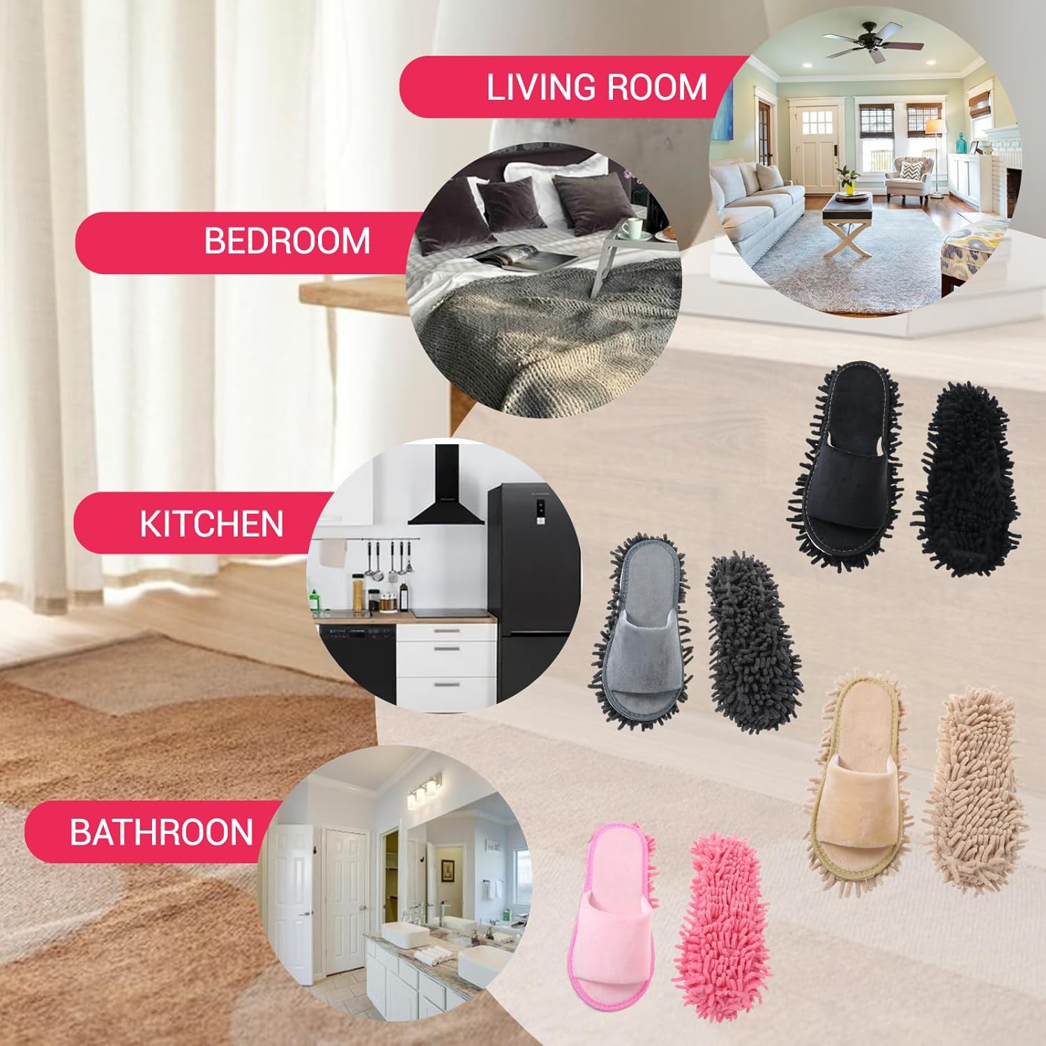 4 Pairs Washable Mop Slippers for Floor Cleaning Microfiber Slippers Floor Cleaning Mop Shoes Anti-Slip Detachable Funny Clean Dusting Slipper for Women Home Office Kitchen Floors Dust Dirt