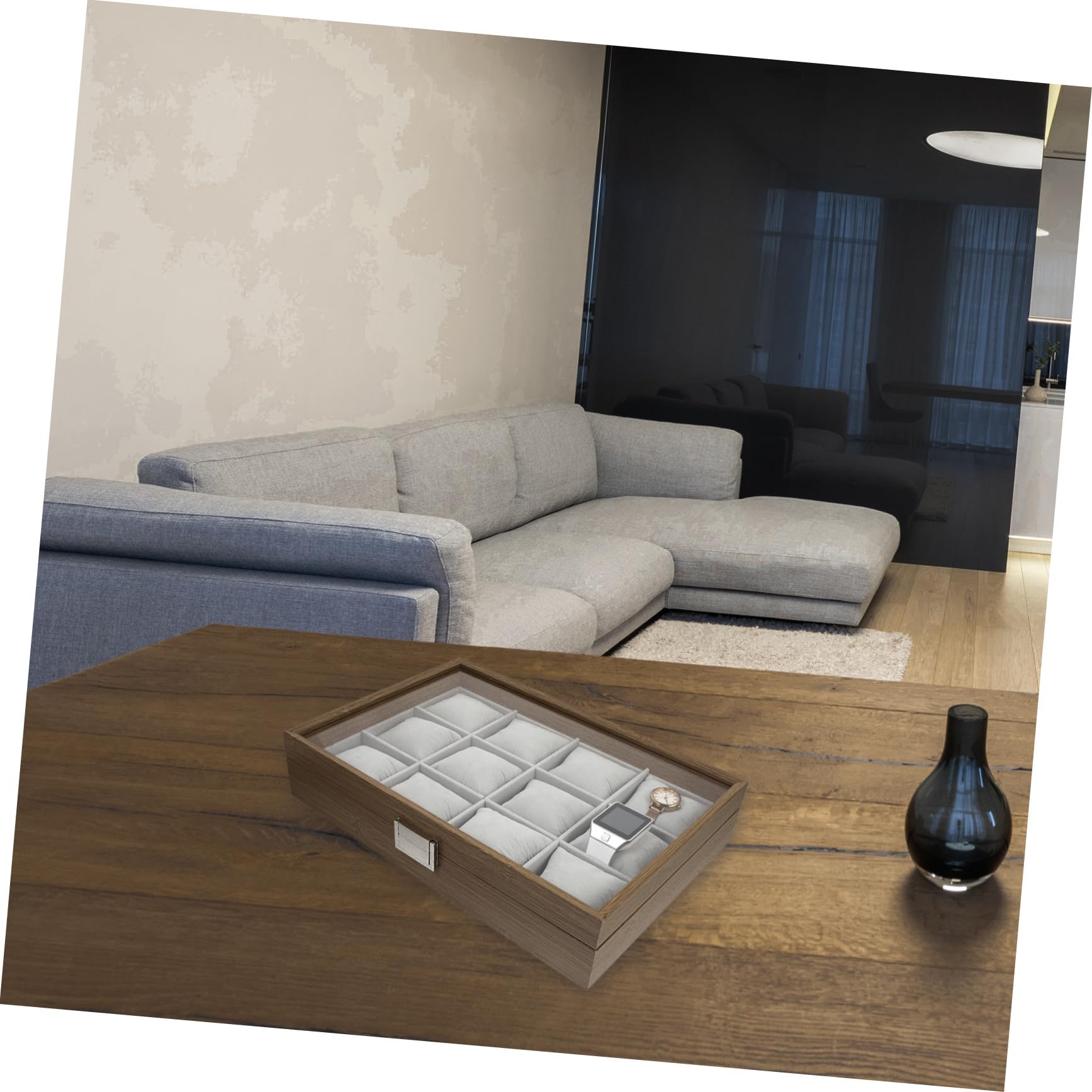 TEHAUX Organizer Custodia Elegante in Legno con 12 Scomparti Grandi con 12 Cuscini Morbidi Rimovibili per Orologi e Gioielli per Uso Personale e Decorazione Casa