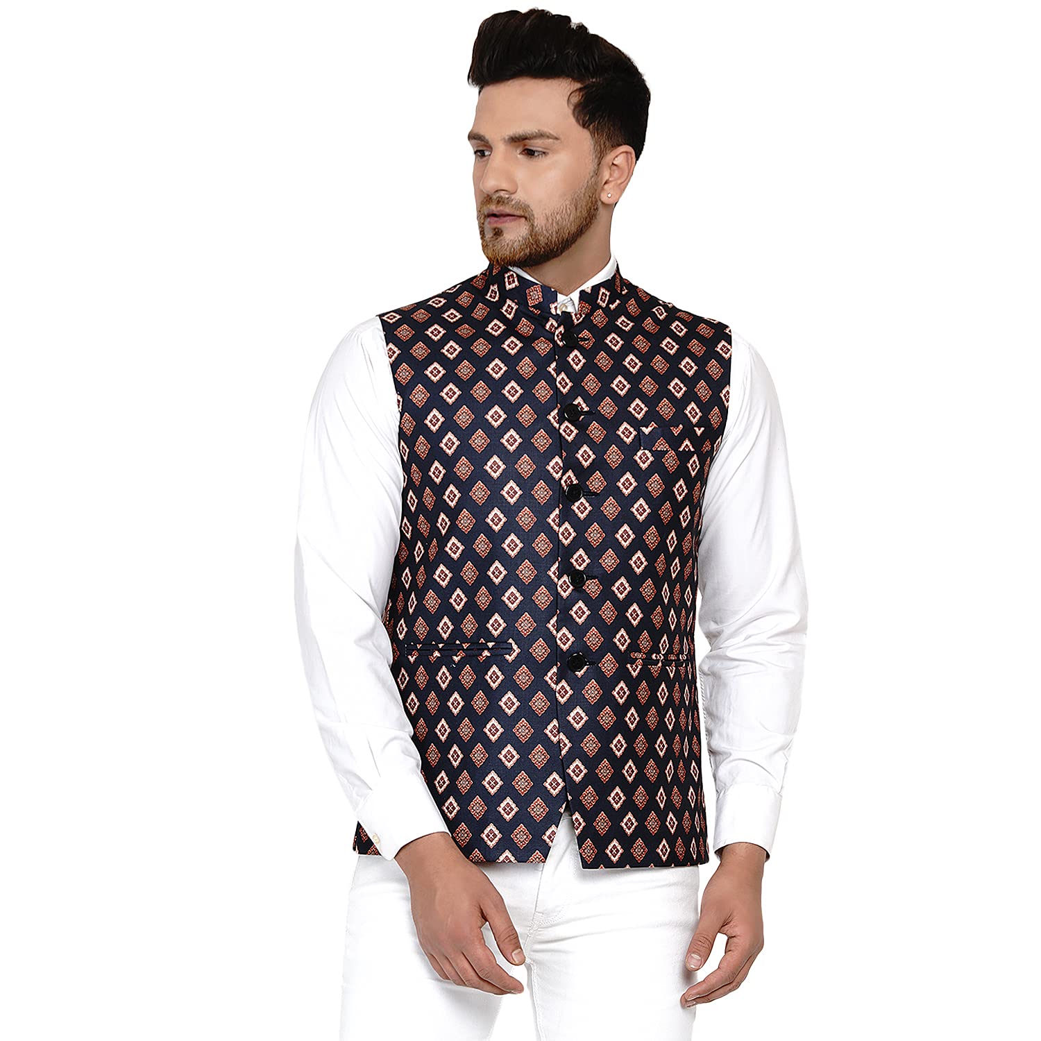 veera paridhaan Men's Cotton Printed Nehru Jacket (Brown)-picture-32