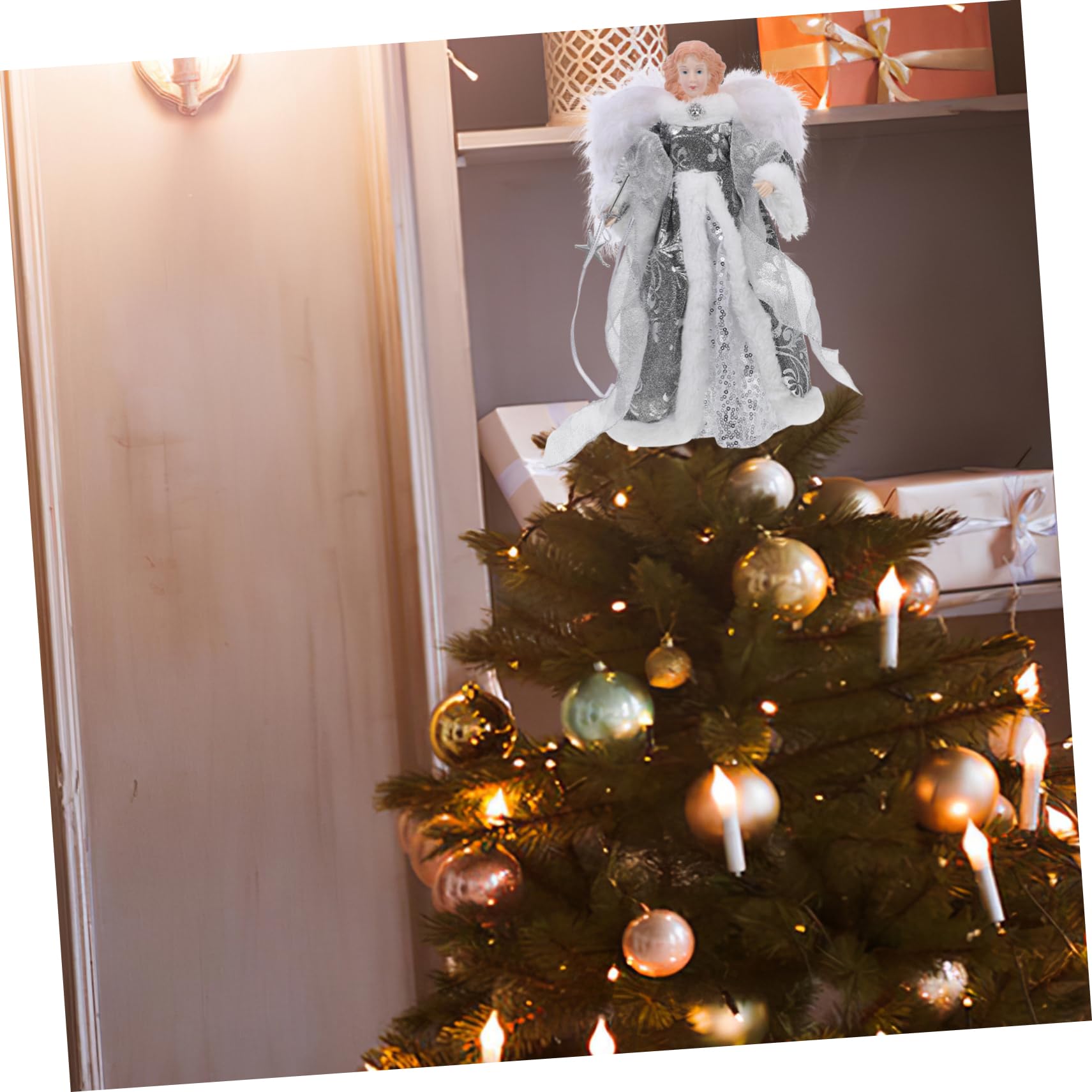 SOLUSTRE Engel als Weihnachtsbaumspitze Weihnachtsengel für Christbaumspitze Engelsfiguren für Dekoration Weihnachtsfiguren für Bücherregal und Wand Kleine Engelstatue für Drinnen und Drauß