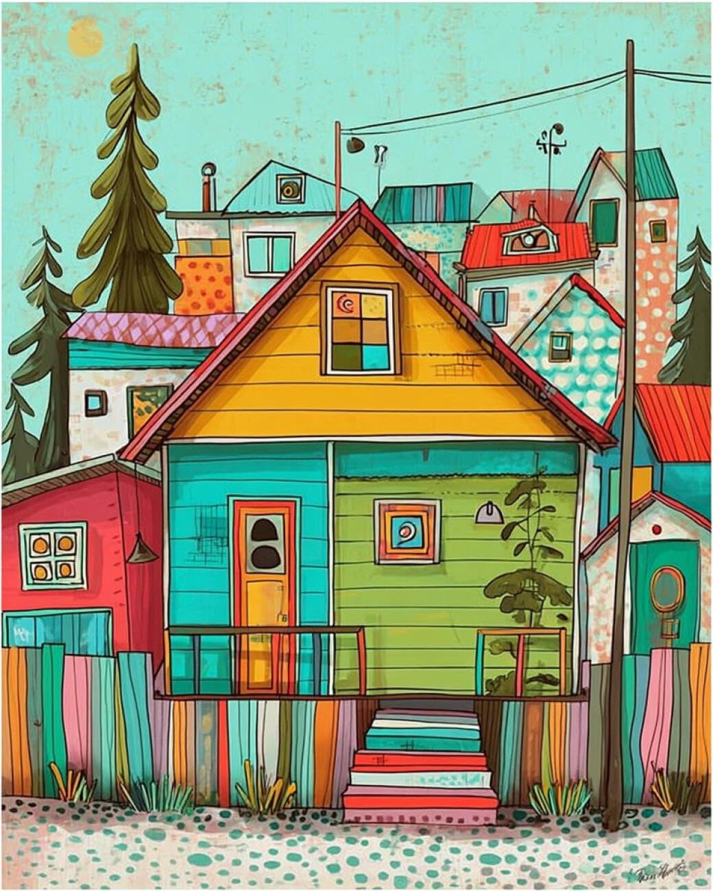 RKFLGEW DIY Seed Bead Embroidery Kits Colorful Cartoon House 50x70cm