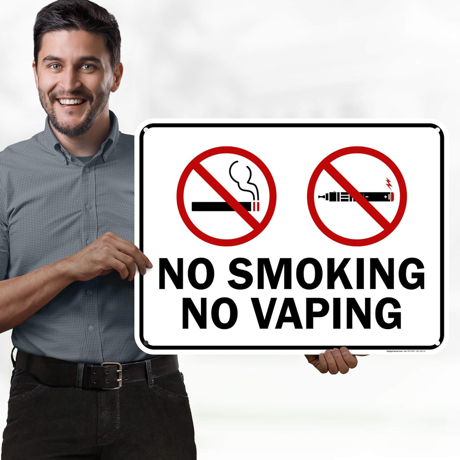 No Smoking No Vaping Sign, 18x24 Inches, 55 mil thick HDPE (high density polyethylene), Made in USA by My Sign Center