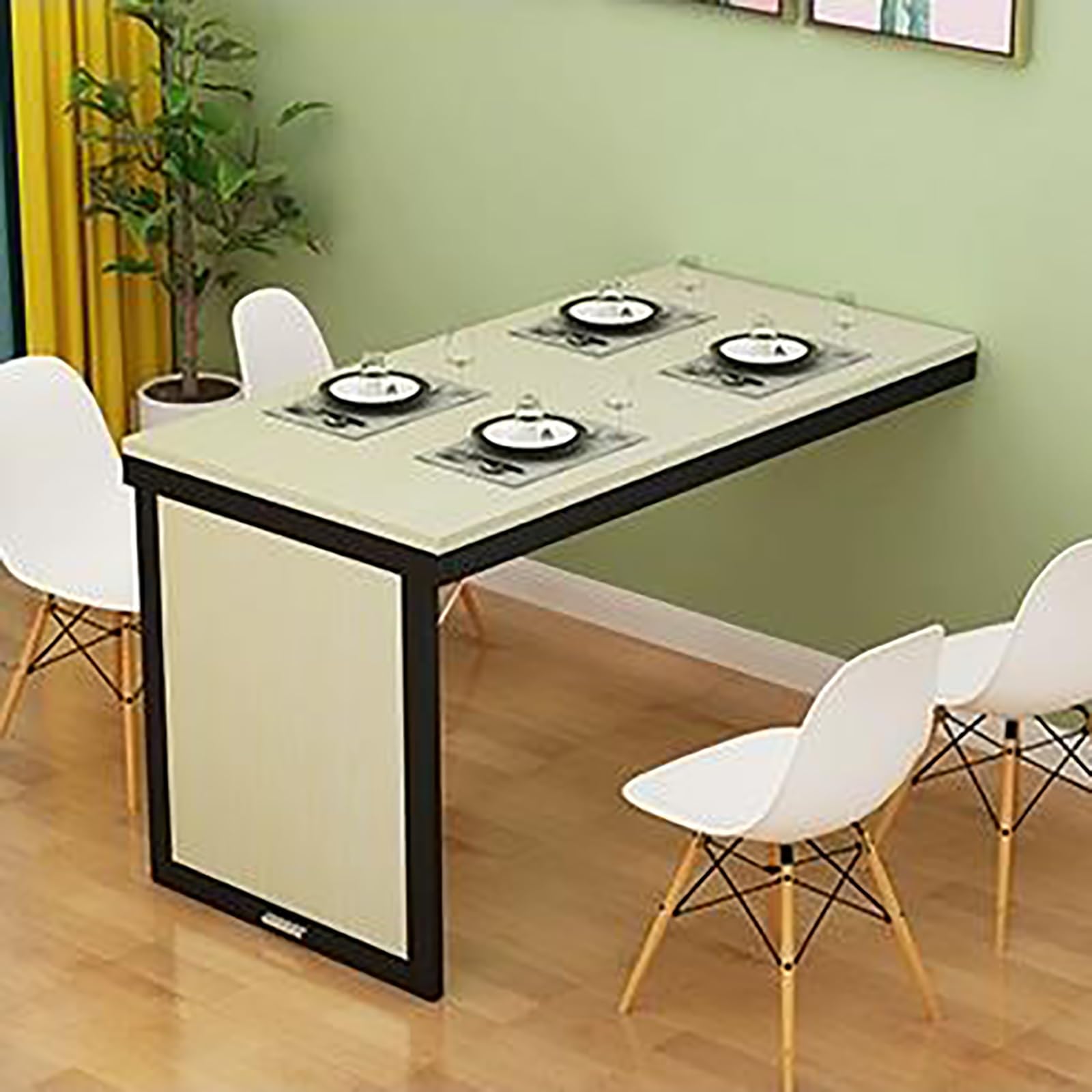 WQPMNYG Modern Wall Mounted Folding Dining Table with Invisible Design and Straight Handle Foldable Support Pole for Dining Room Kitchen Bedroom White Matte Finish Space Saving Bar Table for Any Roo