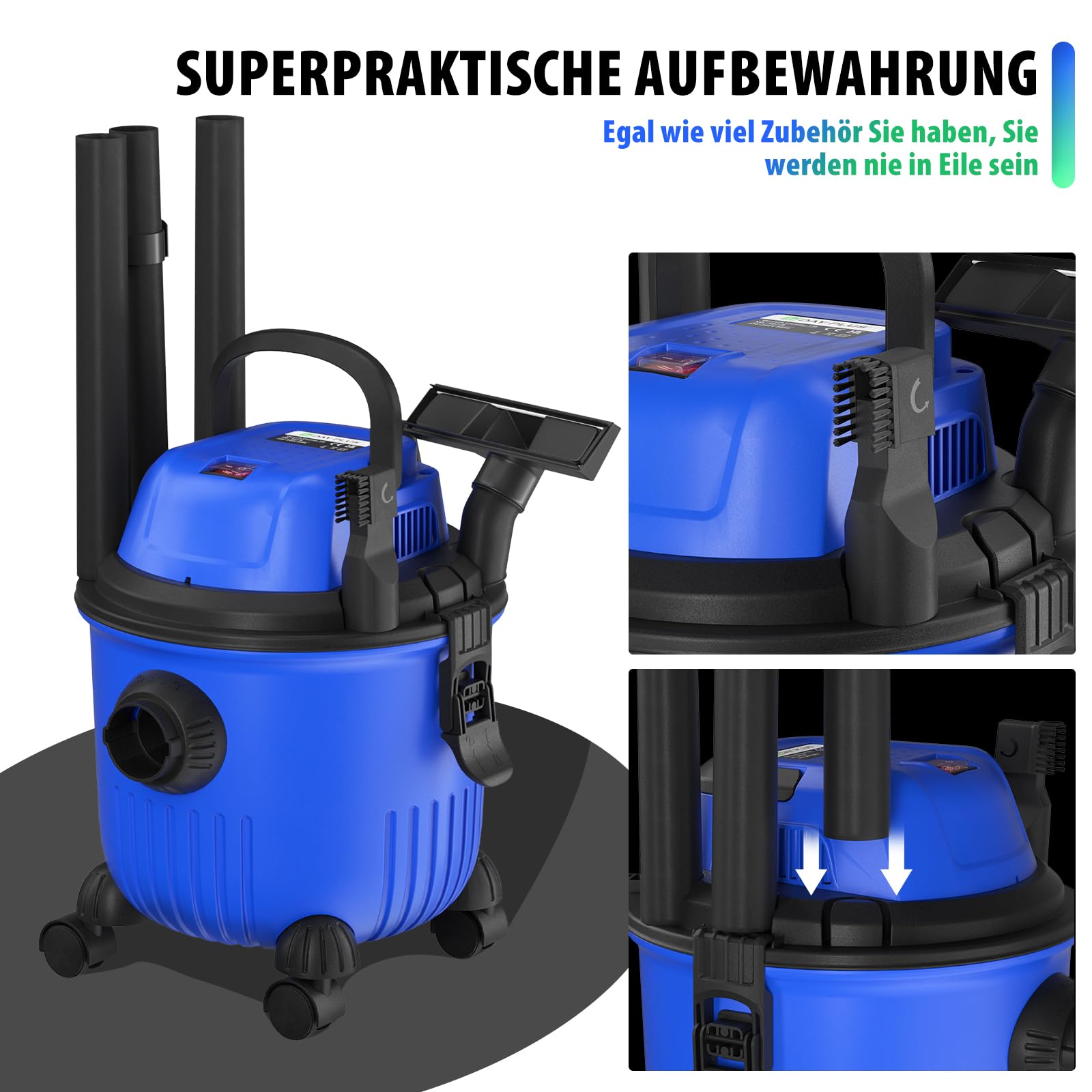 Odkurzacz przemysłowy Hoover odkurzacz na mokro i sucho, 4800 W, wysoka moc ssąca, bez worka na kurz, 16 kPa, pojemność 15 l, 4 koła wysuwowe
