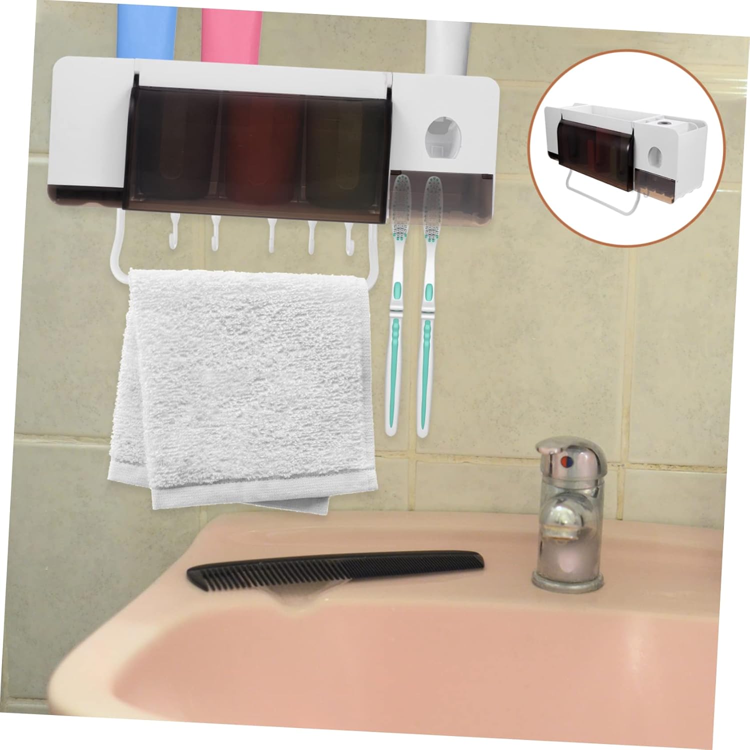 Multifunctional Bathroom Toothbrush Holder Wall-Mounted Organizer Rack for Toothbrushes and Toothpaste Material for Shower Use Space-Saving Bathroom Storage