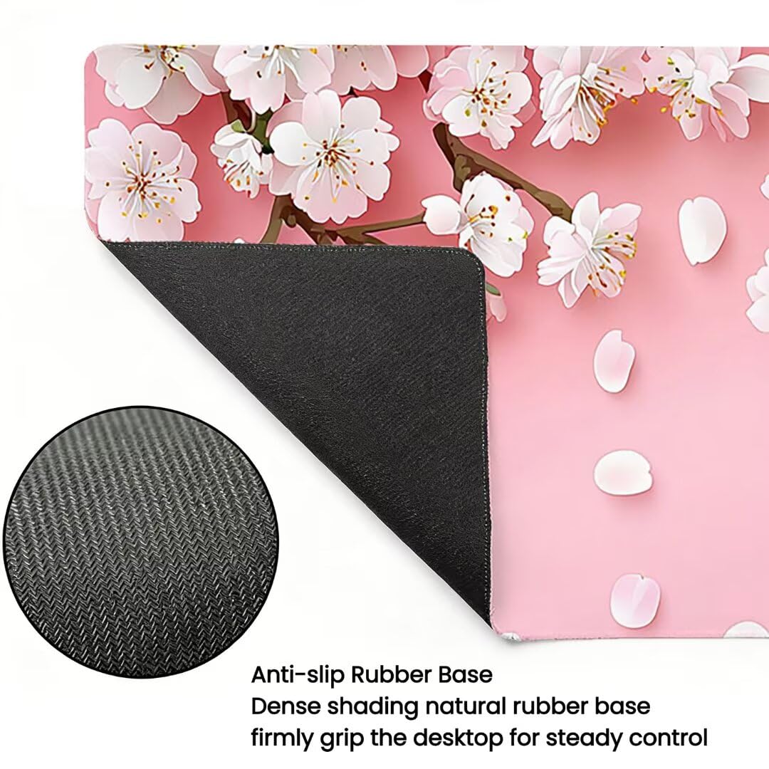Podkładka pod mysz XXL Flower - 1400x600x3mm - różowa duża mata na biurko z przeszytymi krawędziami i antypoślizgowa wodoodporna do komputera, laptopa poprawia precyzję i szybkość. -36716