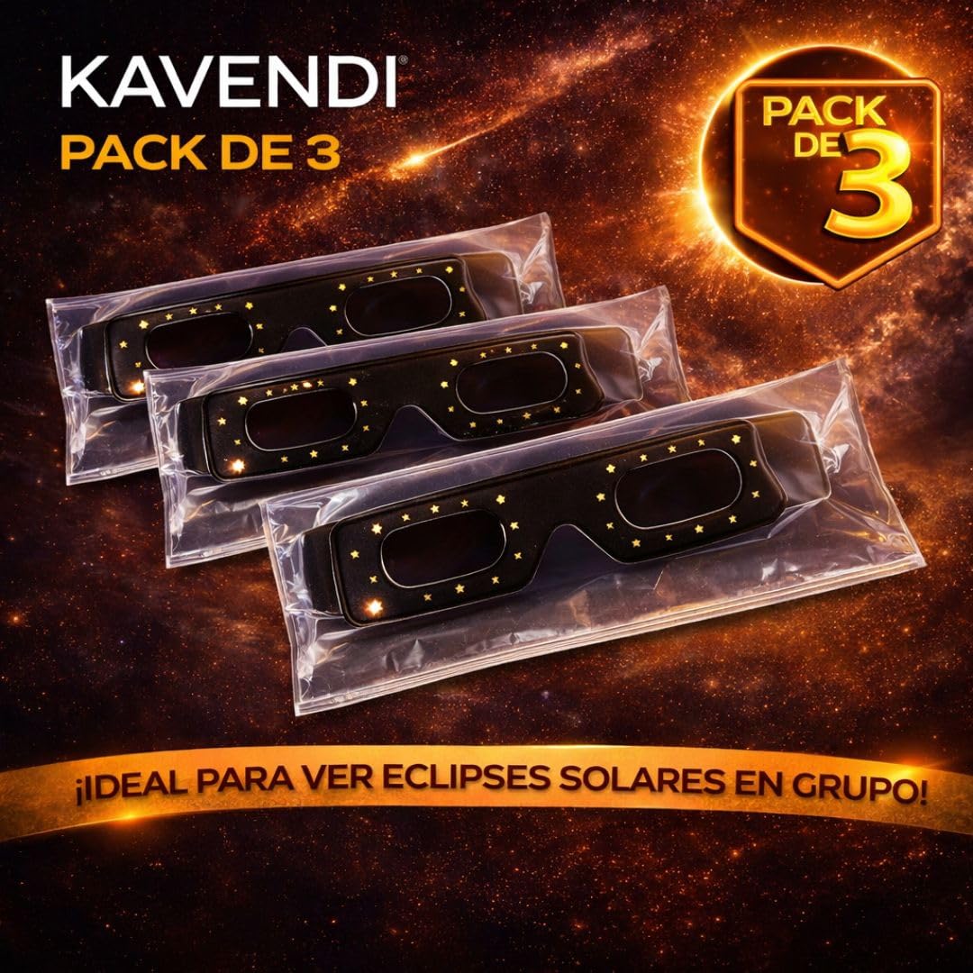 Kavendi Gafas Eclipse Solar Certificadas ISO 12312-2 CE Pack 3 Unidades, Gafas Protección Observación Segura del Sol, Filtro Profesional Astronómico para Adultos y Niños Eclipse 2026 - 5