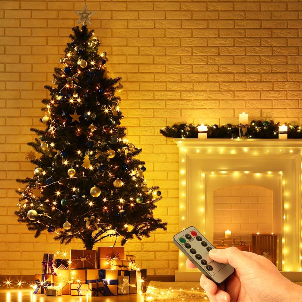 Vicloon Cadena de luces LED USB, 2 unidades, con mando a distancia, 10 m, 100 LED, 8 modos y temporizador, mini cadena de luces LED para Navidad, dormitorio, fiesta, boda, jardín