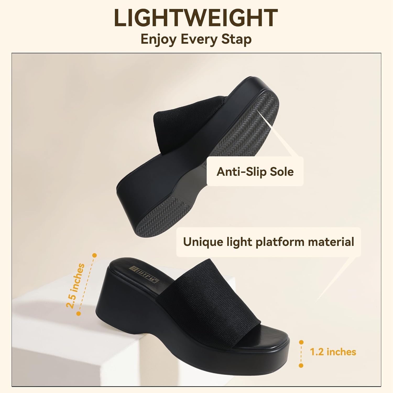 IDIFU IN3 Platform Sandals Womens Wedges Sandals Comfortable Cute Square Open Toe Slides Sandals Lightweight Slip On Chunky Wedges Heels Sandals Dressy Casual Summer Beach Walking Sandals Shoes - Image 5