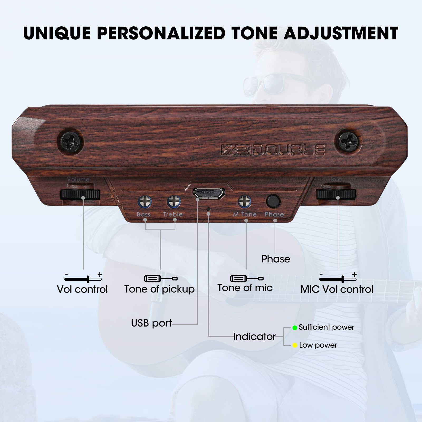Pastilla de guitarra acústica recargable con fonocaptor activo de hueco de resonancia, pastilla ajustable para guitarra con bobina magnética, control de volumen incorporado, micrófono acústico para