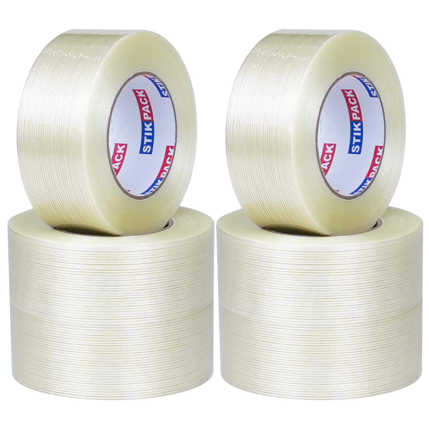 STIKPACK Mono Filament Strapping Tape 2 Inch x 60 Yard, 6 Pack Total 360 Yards, Strong Fiberglass Transparent Reinforced Tape for Heavy Duty Packing & Fixing, Binding