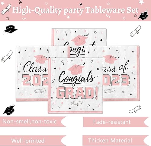 Miniatura 7 de Oigco Juego de 200 platos y servilletas para fiesta de graduación de felicitaciones, suministros para fiestas, juego de vajilla temática de