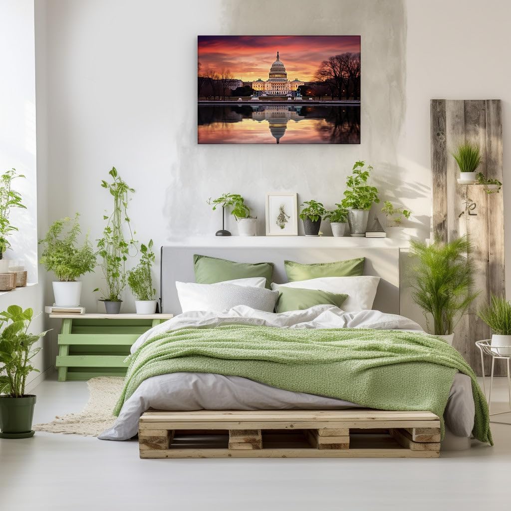 Canvas for Living room. Sunset Serenade at the United States Capitol � A Masterpiece of Nature Meets Architecture, 27 x 18 inch Canvas Wall Art - Ready to Hang - 69x46 cm (27x18 inch)