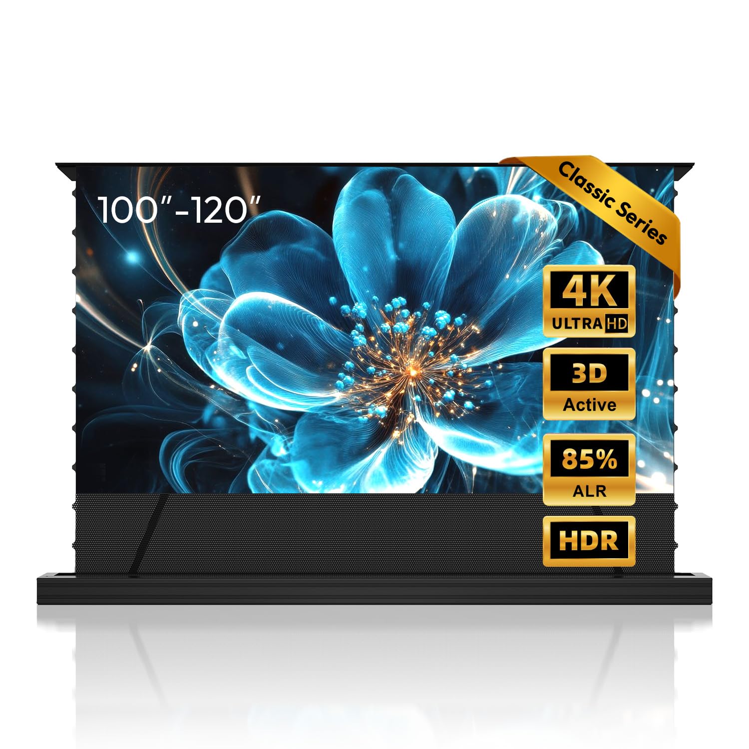 Beamer Leinwand, 100 Zoll Bodenstehend Ausziehbar Elektrisch, ALR CLR, 4K UHD Laser TV Bildschirm,Heimkino Tragbar, Screen für Ultrakurzdistanzprojektor, Keine Montage, Classic