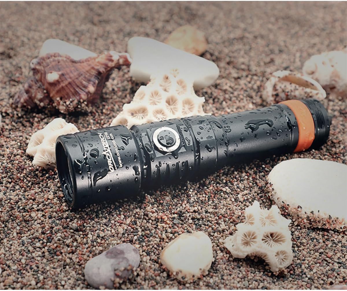 ORCATORCH D710 Lampe de poche sous-marine 3000 lumens avec faisceau étroit de 6 degrés, IP68 étanche avec indicateur de batterie (nuar)