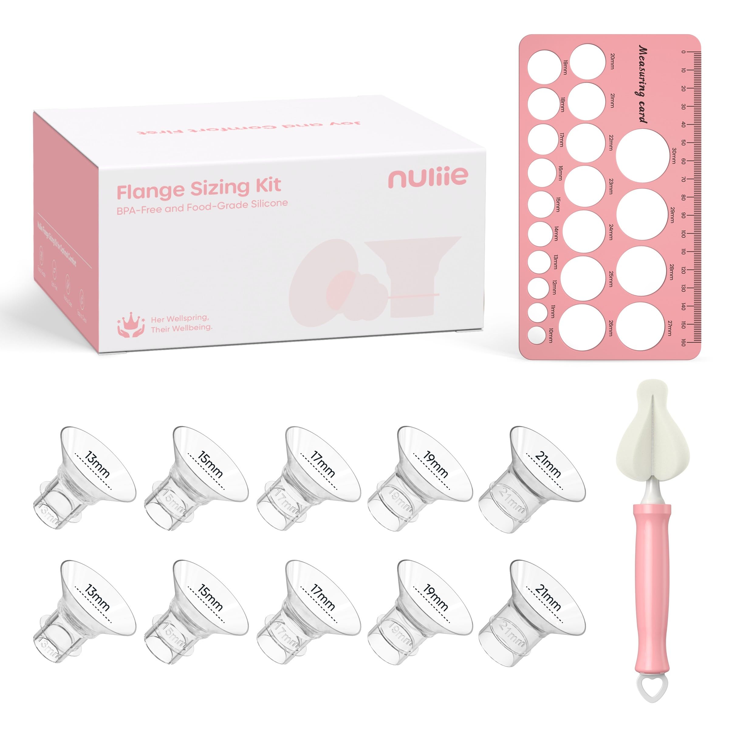 Nuliie 10-piece silicone flange insert kit for 24mm breast pump flanges