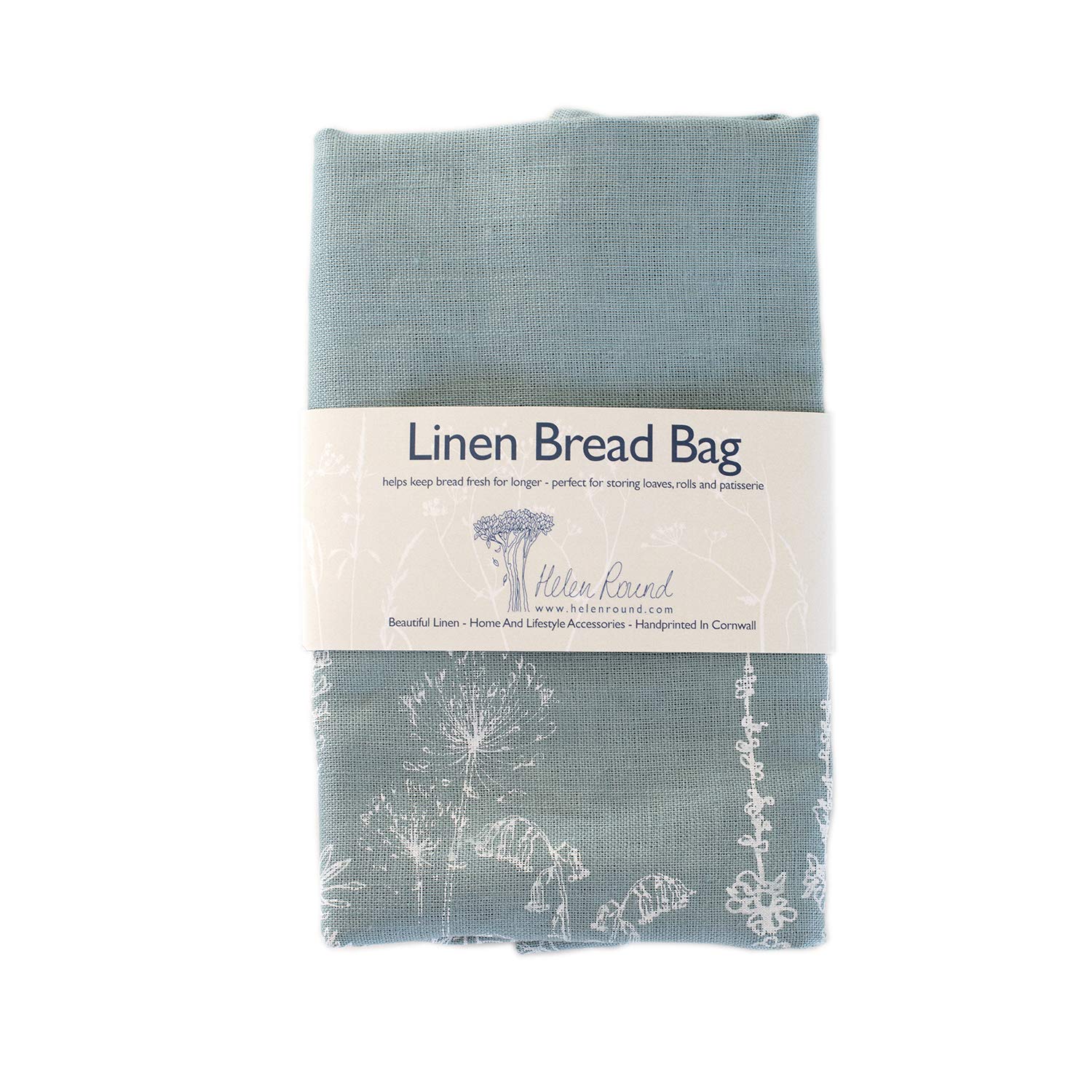 Helen Round Bolsa De Lino Para Pan Con Estampado De Huevo De PatO Y Flores De Jardín En Azul, Reutilizable, Ayuda A Mantener El Pan Fresco Durante Más Tiempo, Fabricada En Cornualles Reino Unido