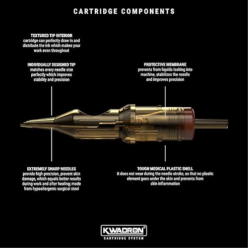 Vista 22 de Kwadron Cartucho de agujas de tatuaje cartuchos, caja de 20, forros redondos largos con textura – 1 revestimiento redondo largo cónico – 35/1RLLT-T