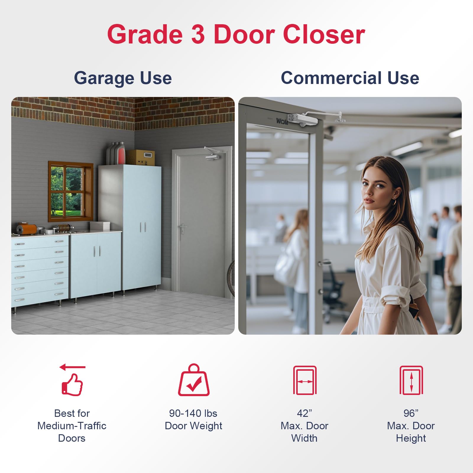 Automatic Garage Door Closer, HBL’ Adjustable Closing & Latching Speed, Overhead Door Closer Durable Sprayed Aluminum - Image 2