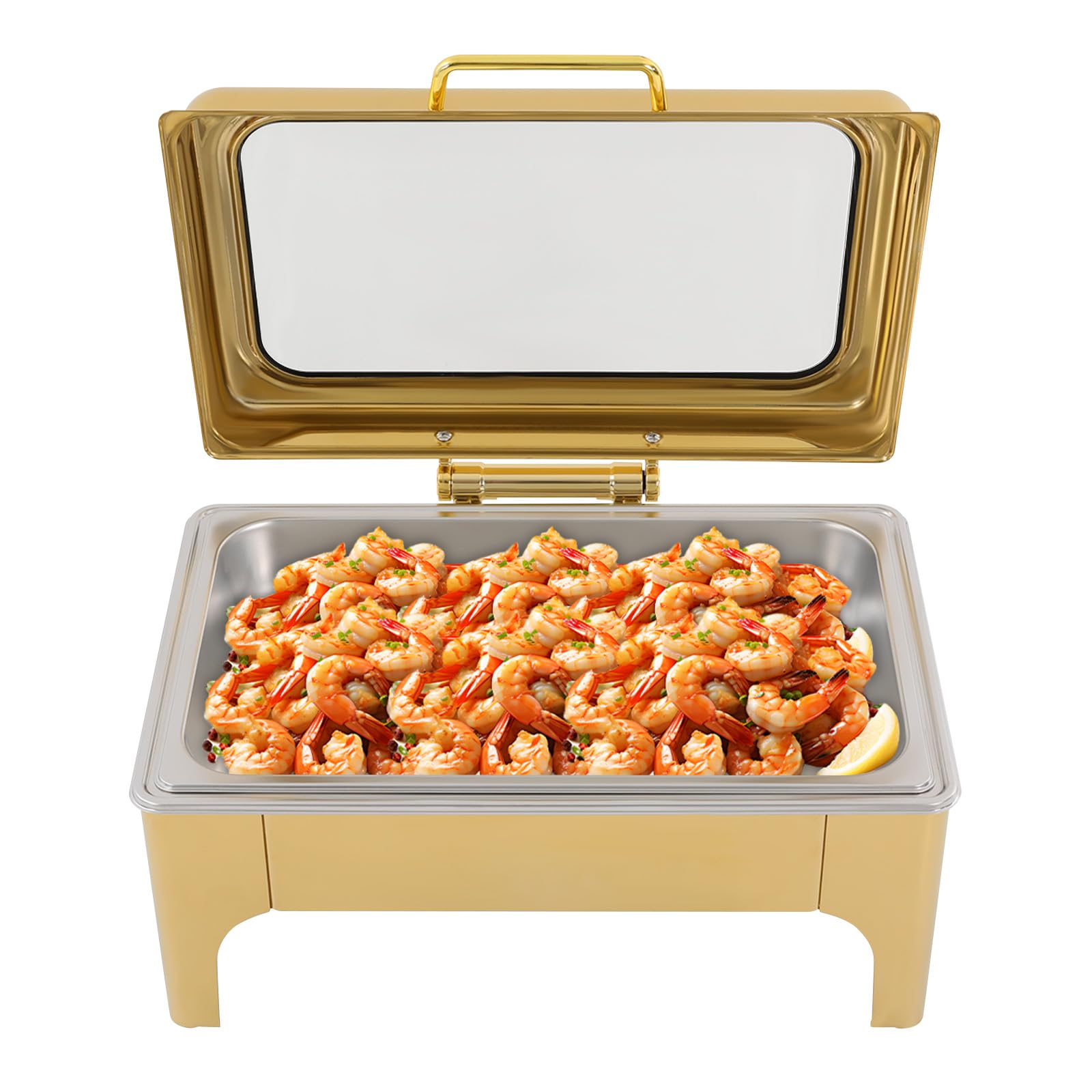 Scaldavivande da Buffet in Acciaio Inox | Set buffet scaldavivande rettangolare in acciaio inox for hotel, ristoranti(Gold)