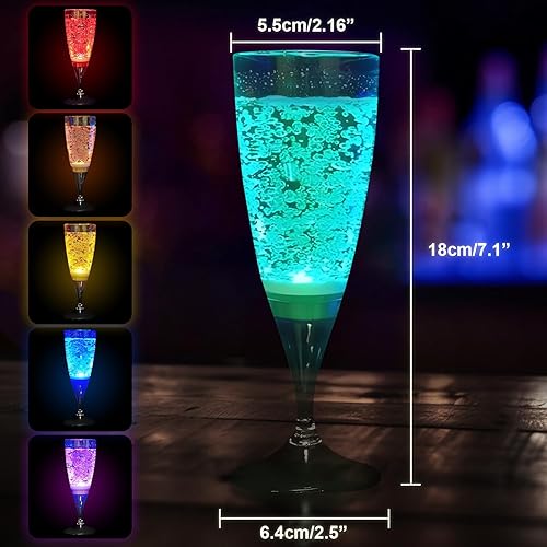 Miniatura 5 de Juego de 6 copas con luz LED, copas de vino y champán para adultos, copas de champán de plástico de colores que brillan en la oscuridad, copas