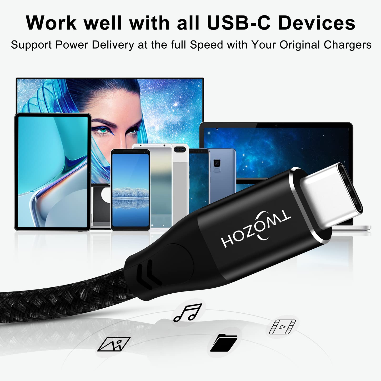 Twozoh Cable 4K USB C 100W 3M 2 Unidades (All-in-One), USB 3.2 Gen 2 x 2 20Gbps transferencia datos PD carga rápida Cable USB C 3.1 tipo C, 4K@60Hz Cable