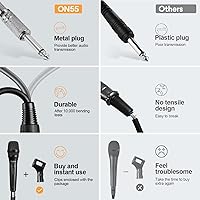 Vista 3 de OneOdio ON55 Micrófono con cable para cantar, clips de micrófono, hembra de metal, interruptor de encendido/apagado, cable XLR de 16.4 pies