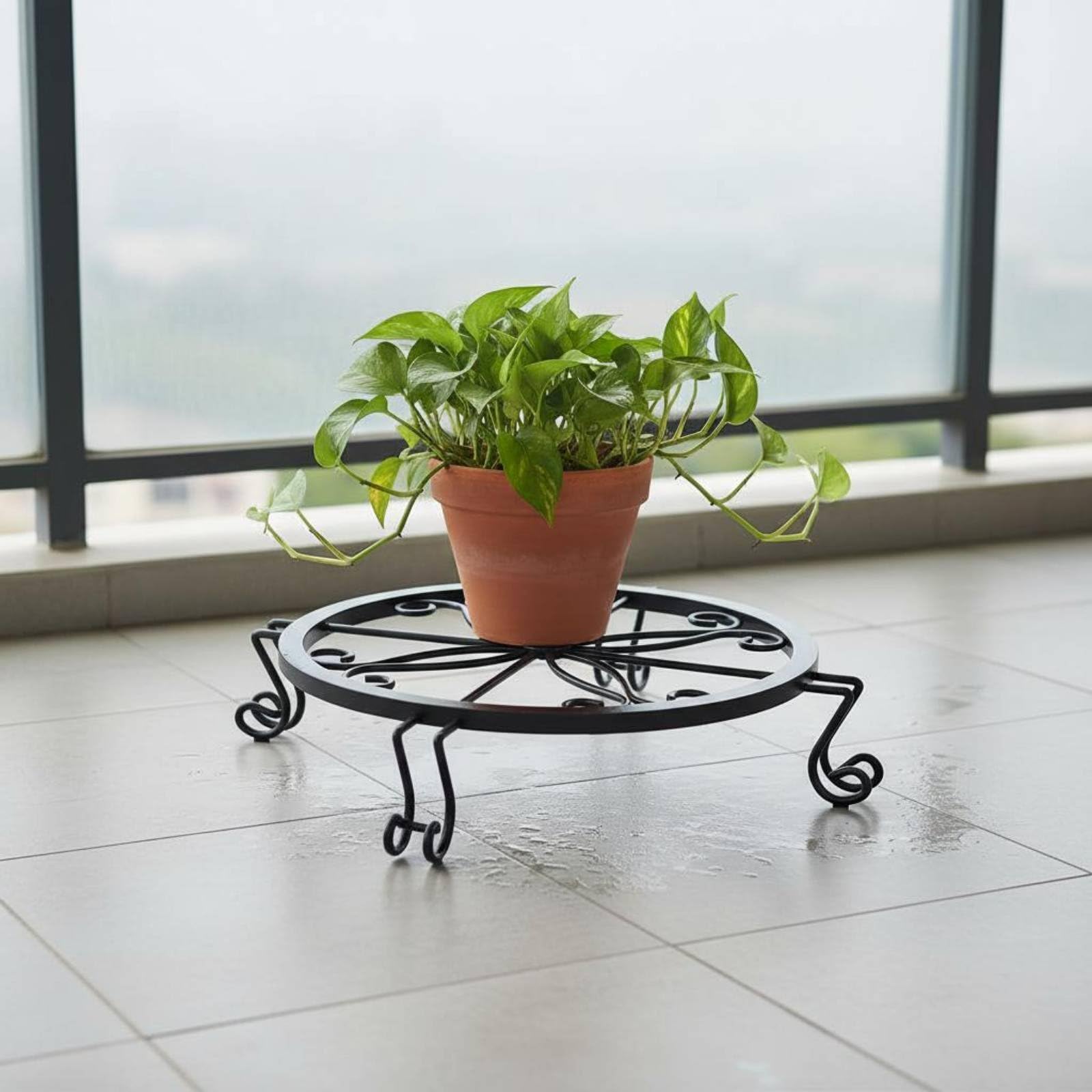 MagiDeal Supporto per Piante Ro per Fiori Vaso Portavasi da Terra per Balcone Giardino Decorazione Rustica Adatta per Soggiorno Terrazza , Nero , Grande 3 Pezzi