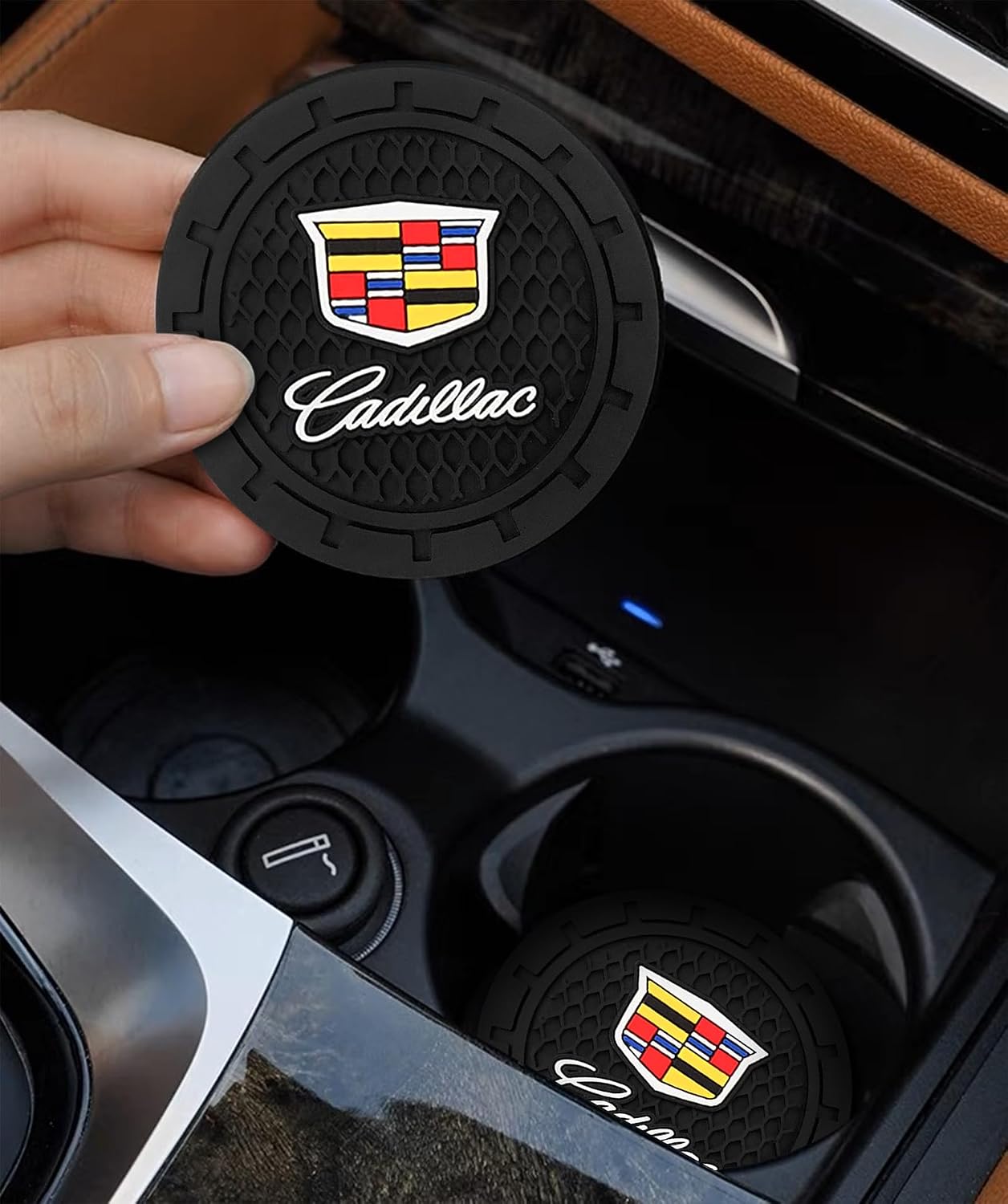 Car Cup Holder Coaster for Cadillac Escalade CT4 CT5 CT6 ATS CTS SRX XT5 Cupholder Coaster Interior Accessories 2.75in 2Pieces Black