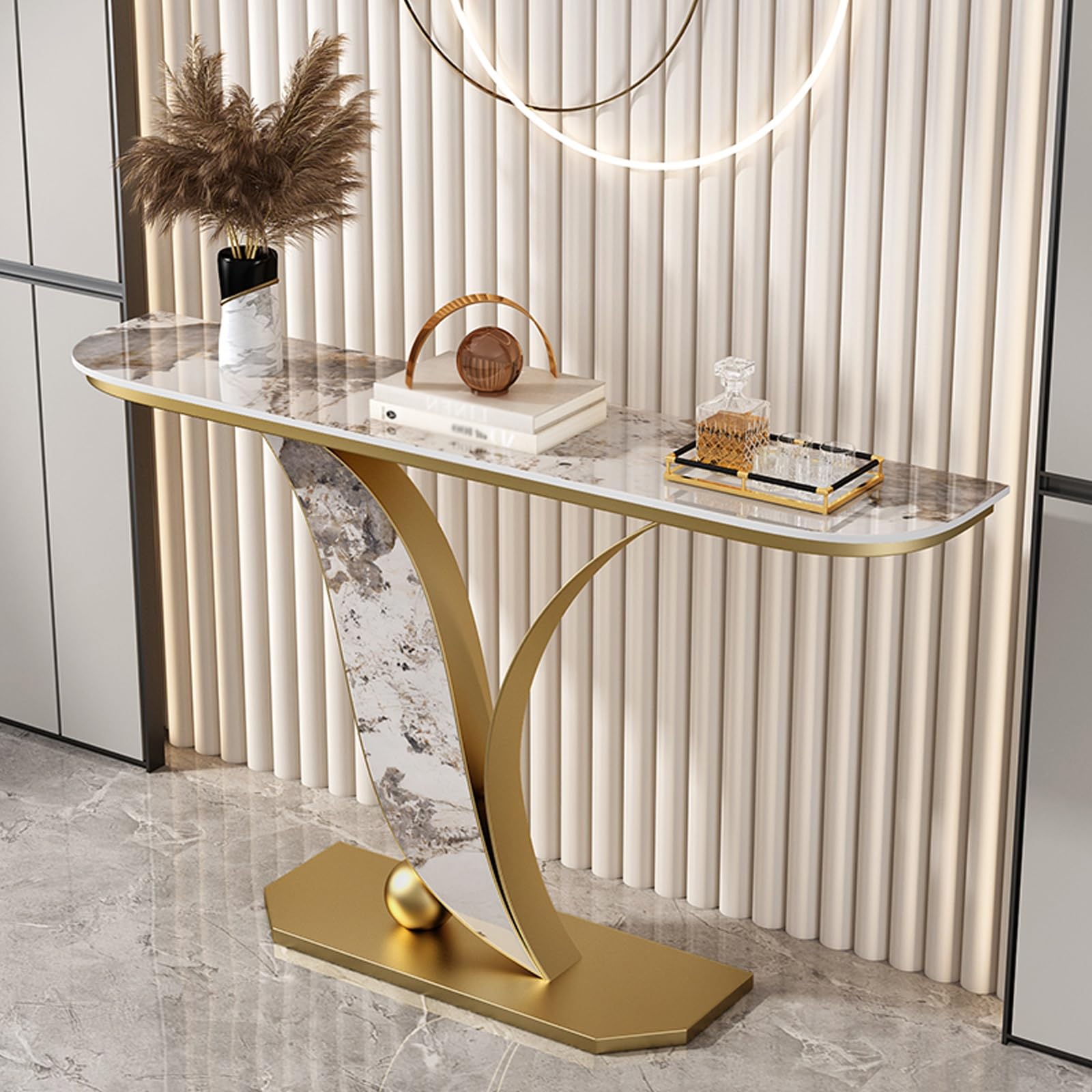 Consola de hierro decorativa moderna dorada de 80cm