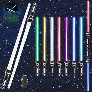 2 Pcs Lightsaber-Light-Up-Toy, 2-in-1 RGB FX Dueling Light Saber for Kids, Premium Plastic Metal Hilt Light Double Sword with 7 Colors and 6 Sound Effects, Star Wars Toys for Kids and Adults (Large-L)