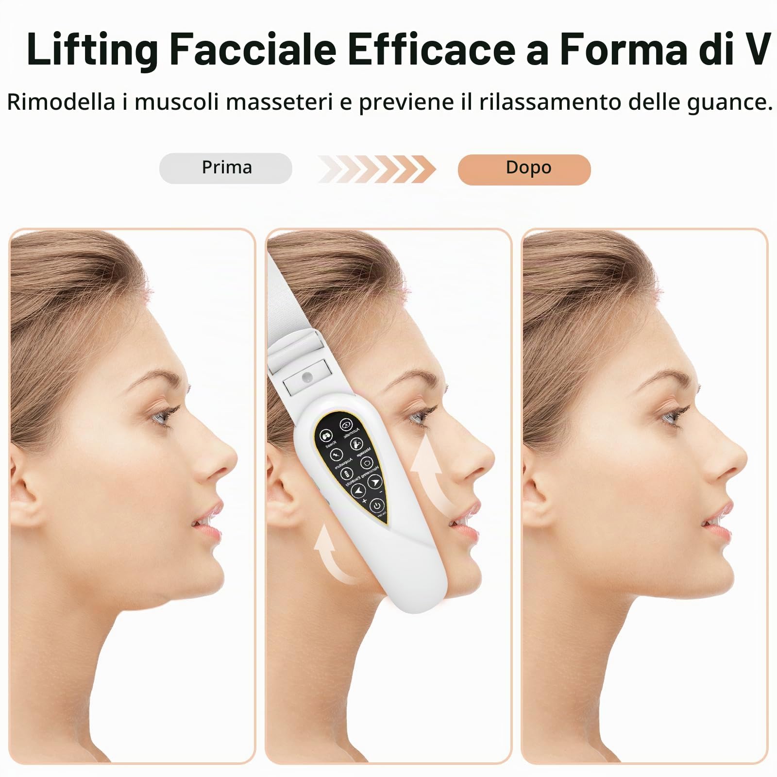 Massaggiatore elettrico V-Face Shaping, dispositivo EMS Facelifting, 5 modalità, 5 livelli di intensità, lampada a luce blu e rossa, massaggiatore viso a forma di V, riduttore doppio mento con
