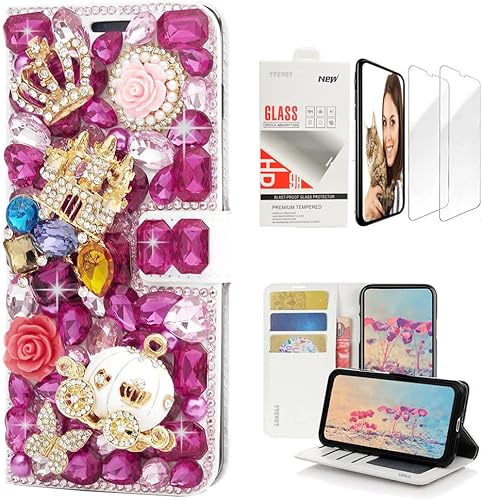 Miniatura 4 de STENES Bling Wallet - Funda para teléfono compatible con iPhone 15 Pro Max, elegante, 3D hecha a mano con cristal de pavo real, cartera magnética de