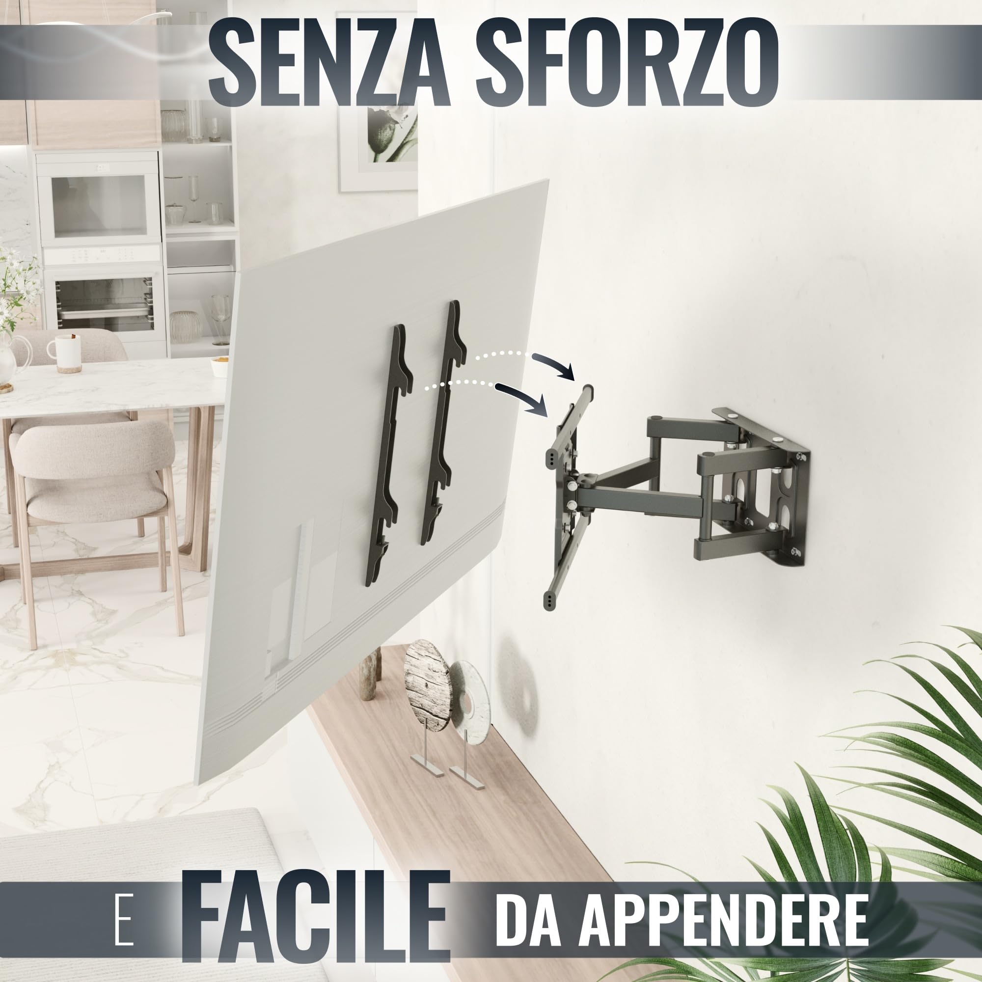 RICOO S7244 Supporto TV da parete Staffa TV 55-65 pollici per 55 60 65 pollici girevole inclinabile fino a 60 kg max VESA 400x400