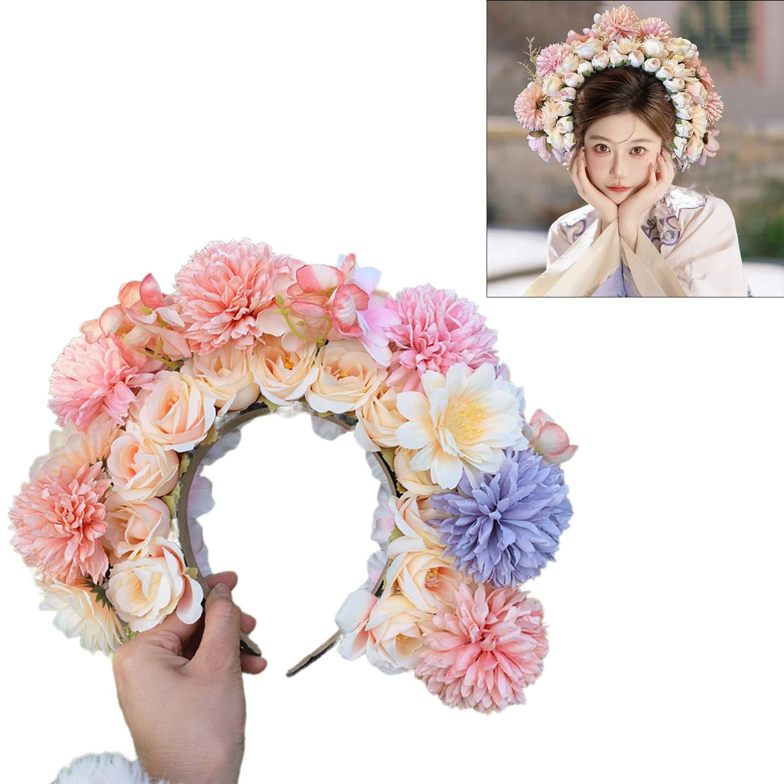 Ethnisches Braut-Stirnband, Haarkranz, Blumenkrone, Hochzeit, Blume, Stirnband, Strandhaarband für Damen, Accessoire