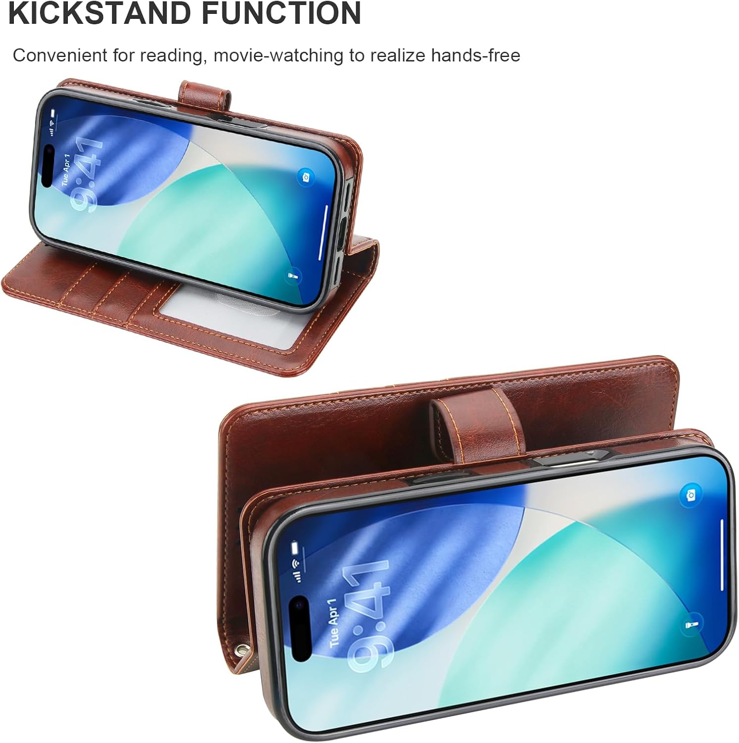 Bocasal for iPhone 17 Pro Wallet Case Compatible with MagSafe Wireless Charging, RFID Blocking Magnetic Leather Case with Card Slots Holder Kickstand Detachable Wrist Strap 6.3 Inch (Brown) - Image 7