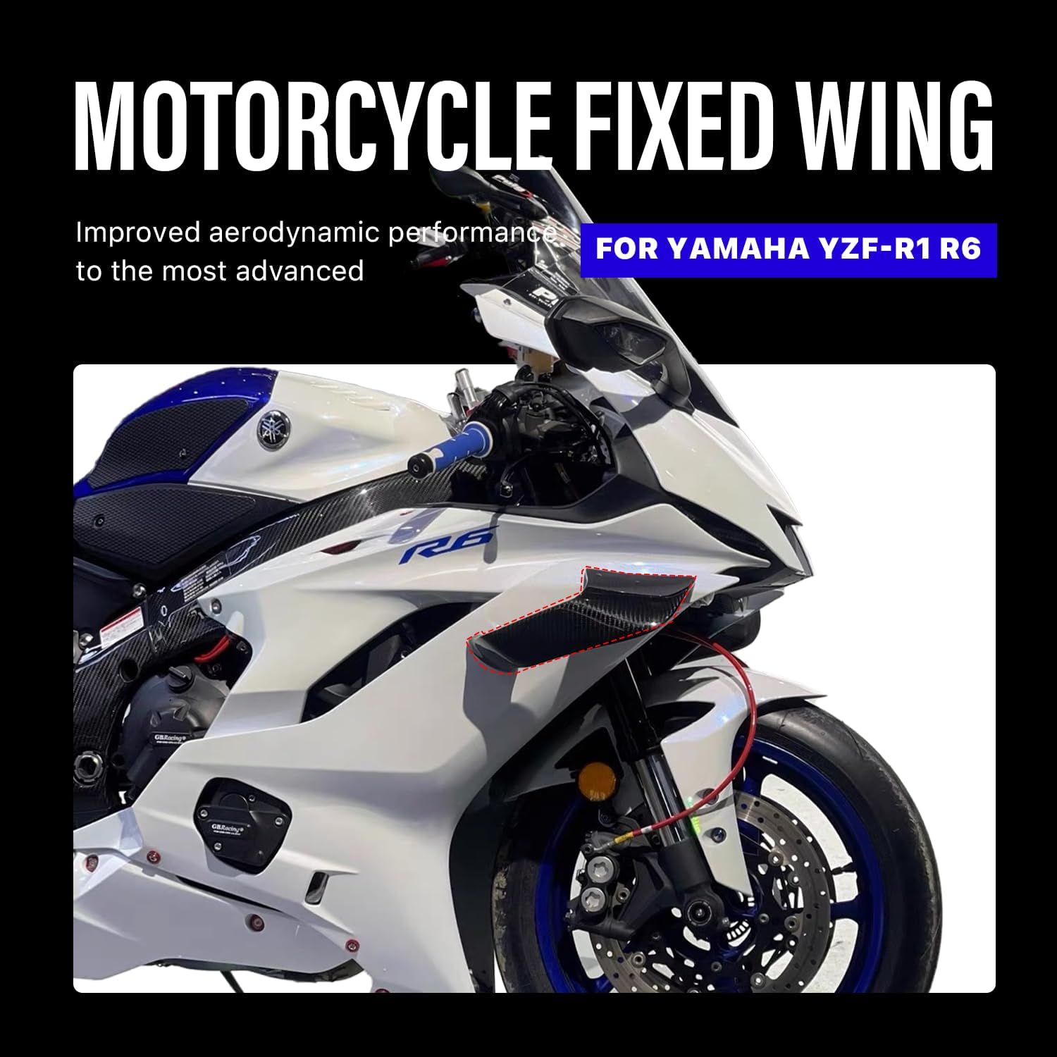 Motorcycle Winglet Fairings for Yamaha YZF-R1 (2015-2023) R6 (2017-2023) - Spoiler Wing for Yamaha Winglets, Durable ABS Plastic Easy Installation of Yamaha R1/R6 Fairings (Black Carbon Fiber)