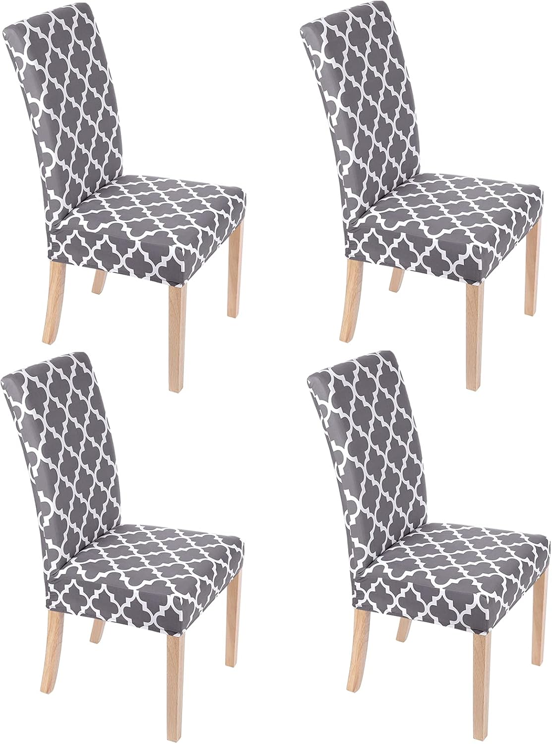 smiry Chair Covers for Dining Room Set of 4, Morocco Printed Stretchy Dining Room Chair Covers, Washable Parsons Chair Slipcovers for Kitchen, Home, Party (Morocco Grey)